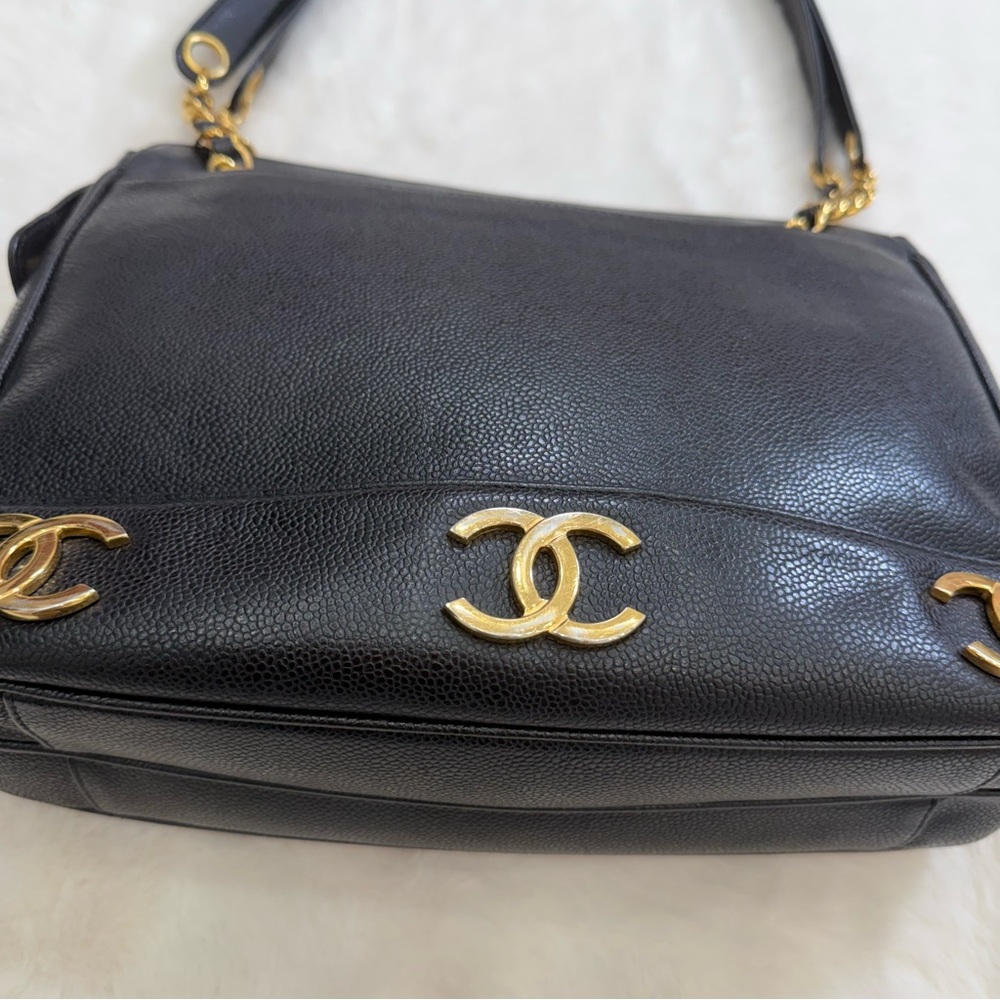 CHANEL Black Caviar Leather Triple CC Shoulder Bag - Picture 2 of 12